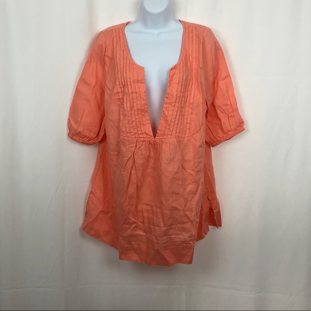 Lane Bryant Linen Y-neck pleated top 14/16 - Picture 1 of 4
